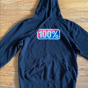 100% Pure Black Hoodie with Red and Blue Logo